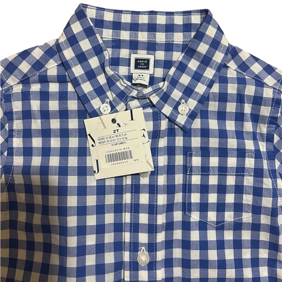 NEW Janie And Jack Boys Cornflower Blue Gingham Short Sleeve Shirt 2T - Picture 2 of 5